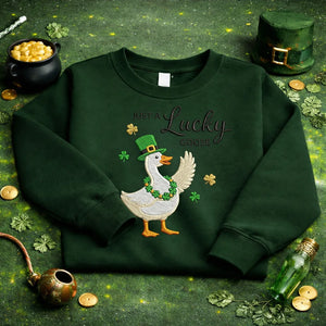 Just A Lucky Goose Embroidered Sweatshirt, Funny Irish Top