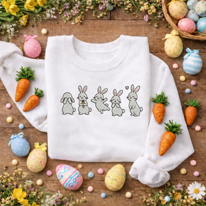 Little Bunnies Embroidered Sweatshirt, Easter Rabbit Top