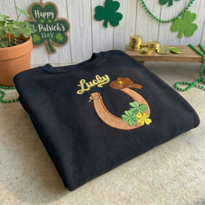 Lucky Cowboy Embroidered Sweatshirt, Western St Patricks Top