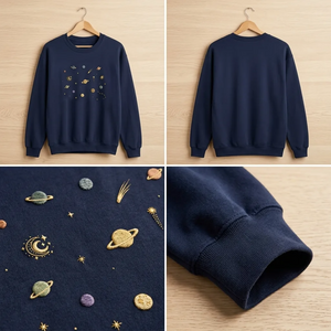 Minimalist Solar System Planets Embroidered Sweatshirt, Space Crew
