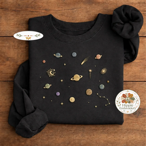 Minimalist Solar System Planets Embroidered Sweatshirt, Space Crew