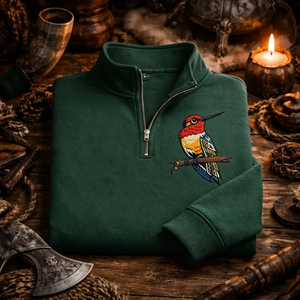 Navajo Bird Embroidered Quarter Zip Sweatshirt, Southwestern Top