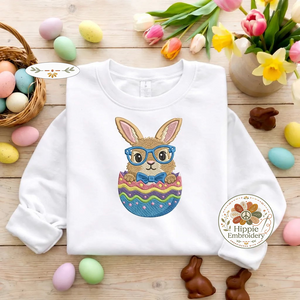 Nerd Bunny in Egg Embroidered Sweatshirt, Cute Easter Top