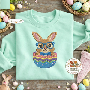 Nerd Bunny in Egg Embroidered Sweatshirt, Cute Easter Top