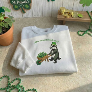 Off To Irish Foolery Embroidered Sweatshirt, Raccoon Top
