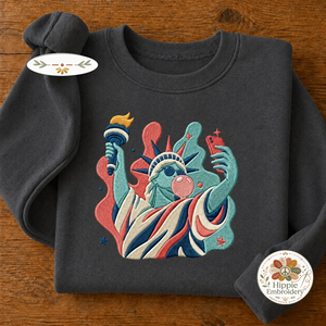 Preppy Statue of Liberty Bubble Gum Embroidered Sweatshirt, USA