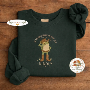 The Only Squat I'm Doin' Is Diddly Embroidered Cowboy Frog Crewneck