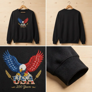 American Eagle USA 250 Years Embroidered Sweatshirt, Patriotic Crew