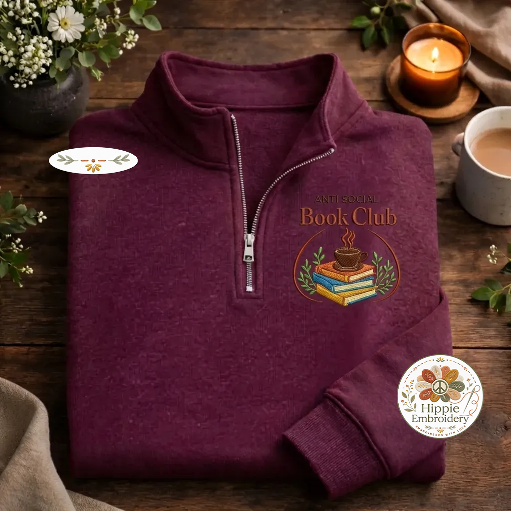 Anti Social Book Club Quarter Zip, Dark Academia Coffee Books Crew