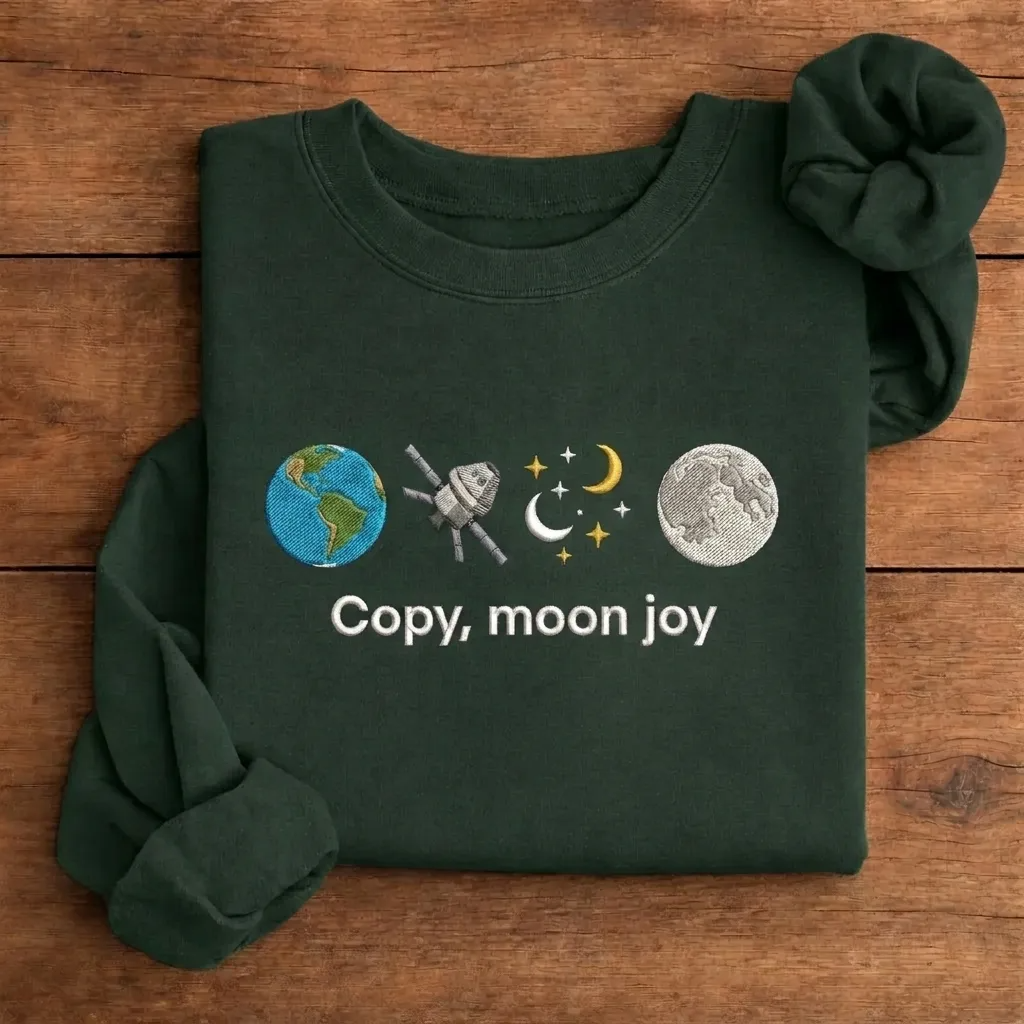 Artemis II Copy Moon Joy Embroidered Sweatshirt, Space Quote Crew