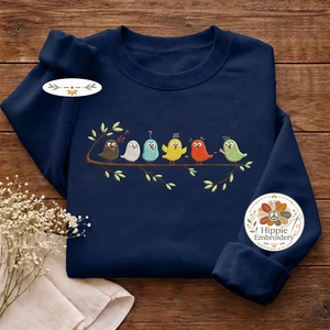 Birds On a Branch Embroidered Sweatshirt, Colorful Bird Lover Shirt