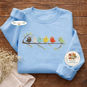 Birds On a Branch Embroidered Sweatshirt, Colorful Bird Lover Shirt