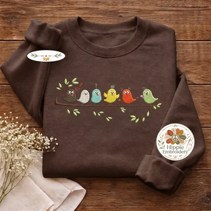 Birds On a Branch Embroidered Sweatshirt, Colorful Bird Lover Shirt