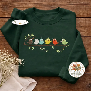 Birds On a Branch Embroidered Sweatshirt, Colorful Bird Lover Shirt