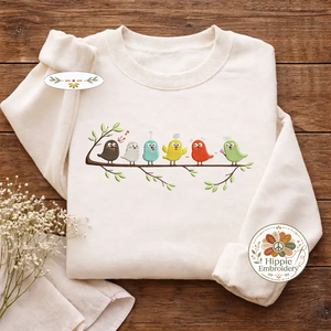 Birds On a Branch Embroidered Sweatshirt, Colorful Bird Lover Shirt