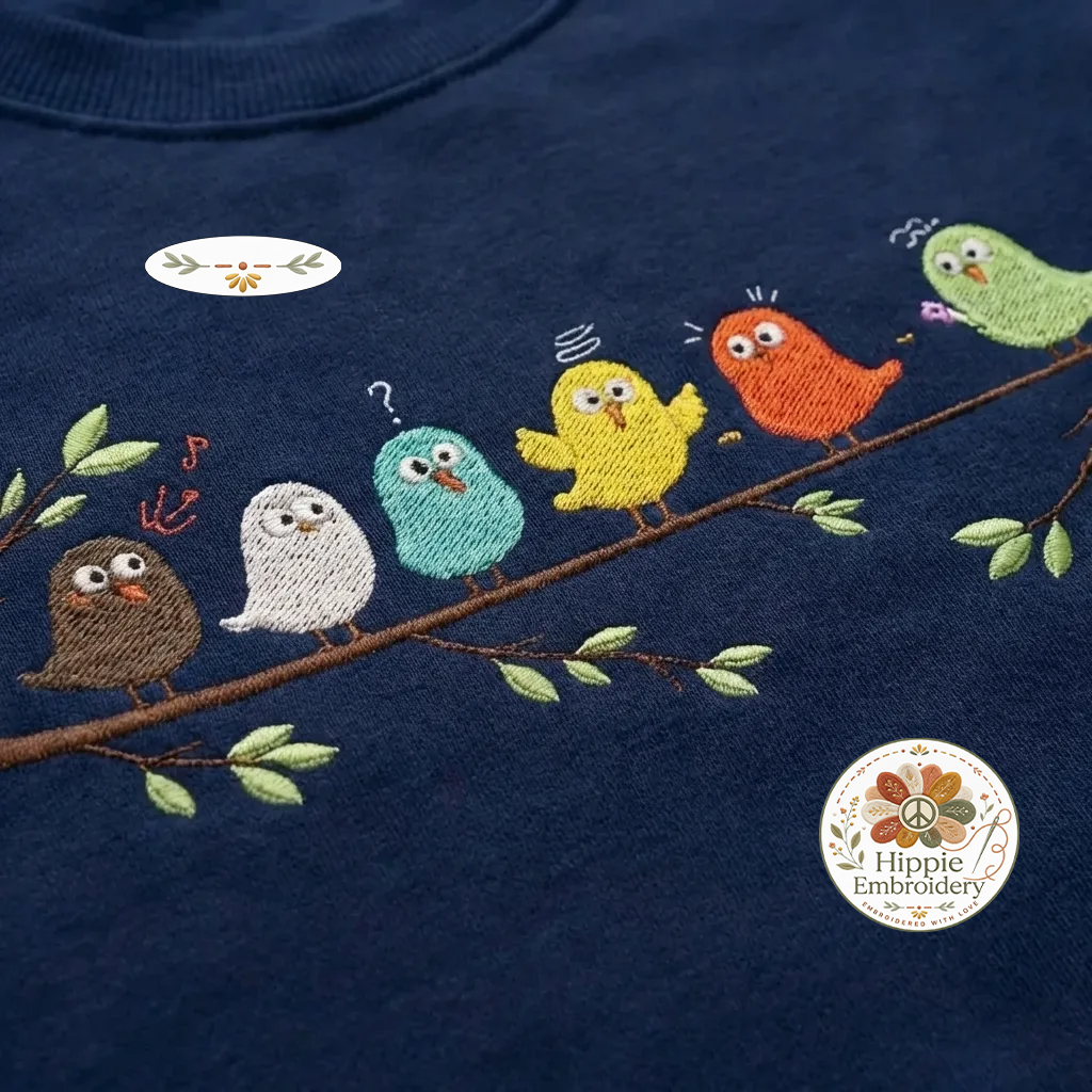 Birds On a Branch Embroidered Sweatshirt, Colorful Bird Lover Shirt