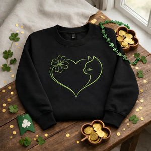 Cat Clover Embroidered Sweatshirt, Lucky St Patrick Top