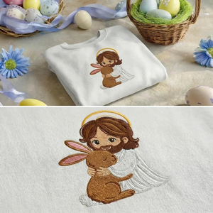 Chibi Jesus Hugging Bunny Sweatshirt, Kids Easter Faith Top