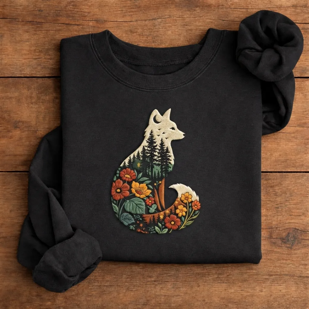 Comfort Colors Embroidered Fox Sweatshirt, Woodland Nature Crewneck