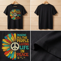 Comfort Colors Imagine Peace Embroidered T-shirt, Retro Hippie Sunflower Tee, Colorful Peace Sign Embroidery, Inspirational 70s Top - 1075