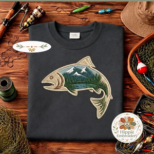 Comfort Colors Mountain Fish Embroidered T-shirt, Trout Tee