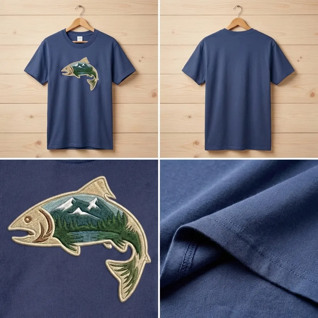 Comfort Colors Mountain Fish Embroidered T-shirt, Trout Tee