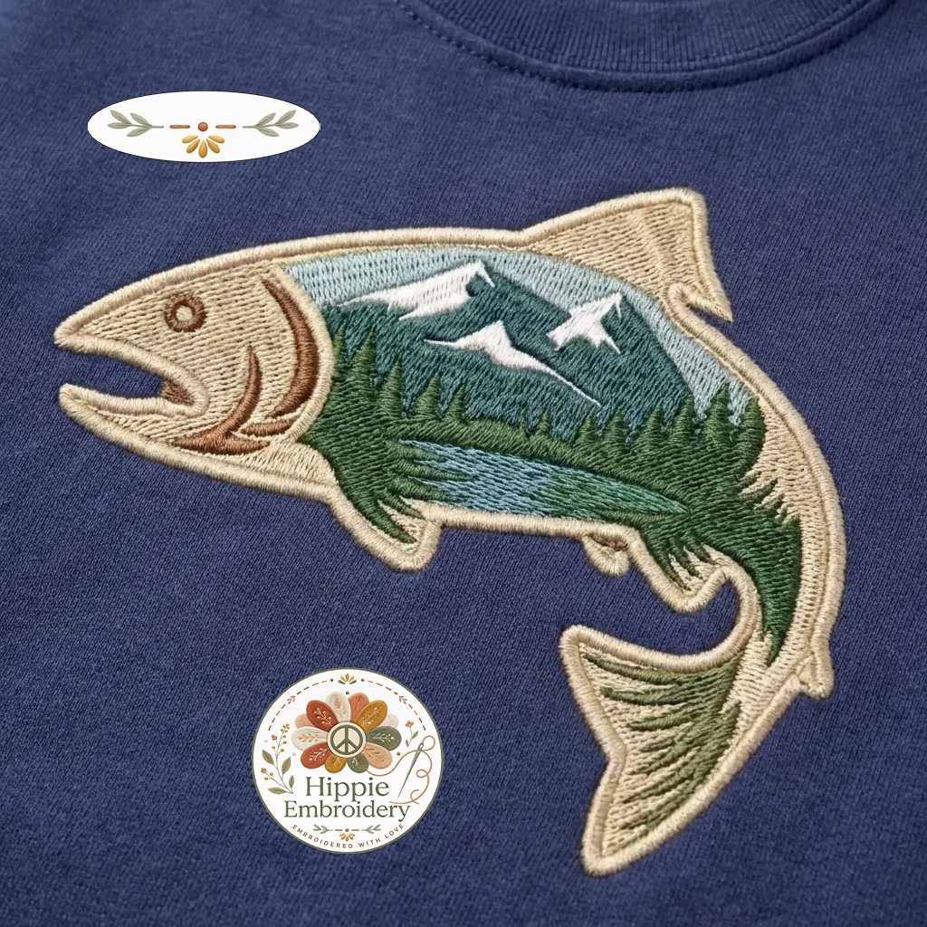 Comfort Colors Mountain Fish Embroidered T-shirt, Trout Tee