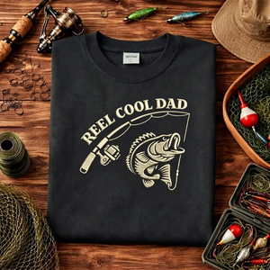 Comfort Colors Reel Cool Dad Embroidered T-shirt, Fishing Tee