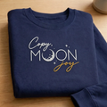 Embroidered Copy Moon Joy Sweatshirt, Modern Typography Artemis II Crewneck, Crescent Moon Pullover, Space Quote Shirt - 0371