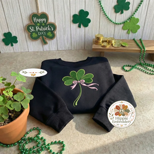 Coquette Shamrock Embroidered Sweatshirt, Pink Bow Irish Top