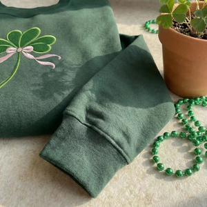 Coquette Shamrock Embroidered Sweatshirt, Pink Bow Irish Top