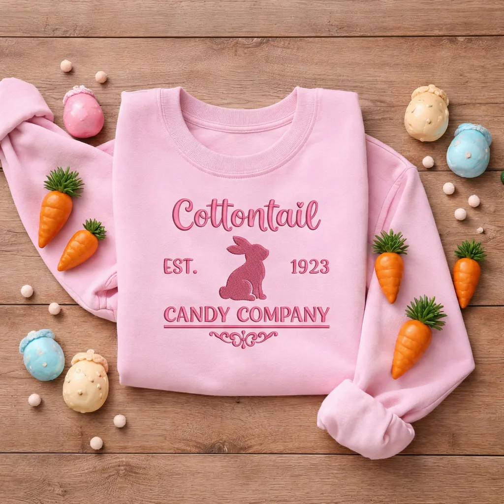 Cottontail Candy Co Embroidered Sweatshirt, Bunny Top