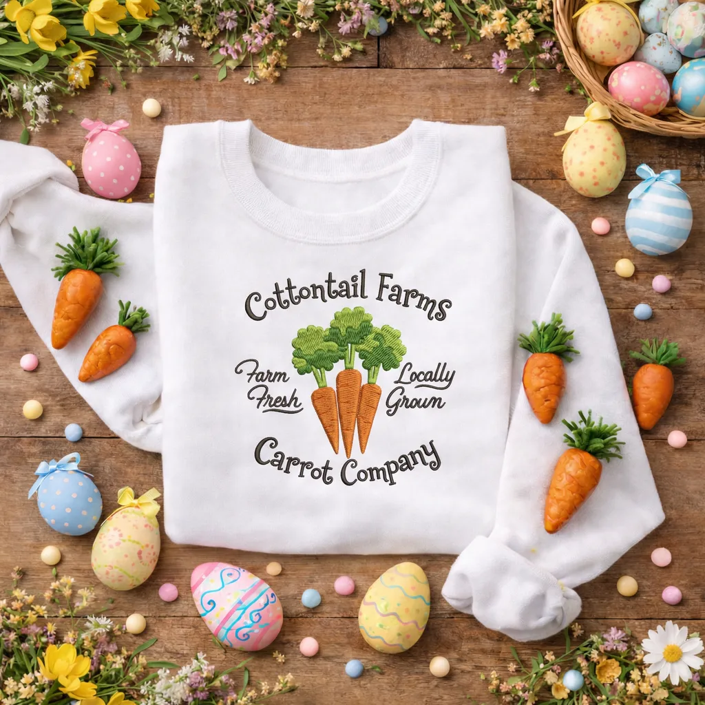 Cottontail Farms Carrot Embroidered Sweatshirt, Spring Top