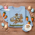 Cowboy Riding Bunny Embroidered Sweatshirt, Western Top