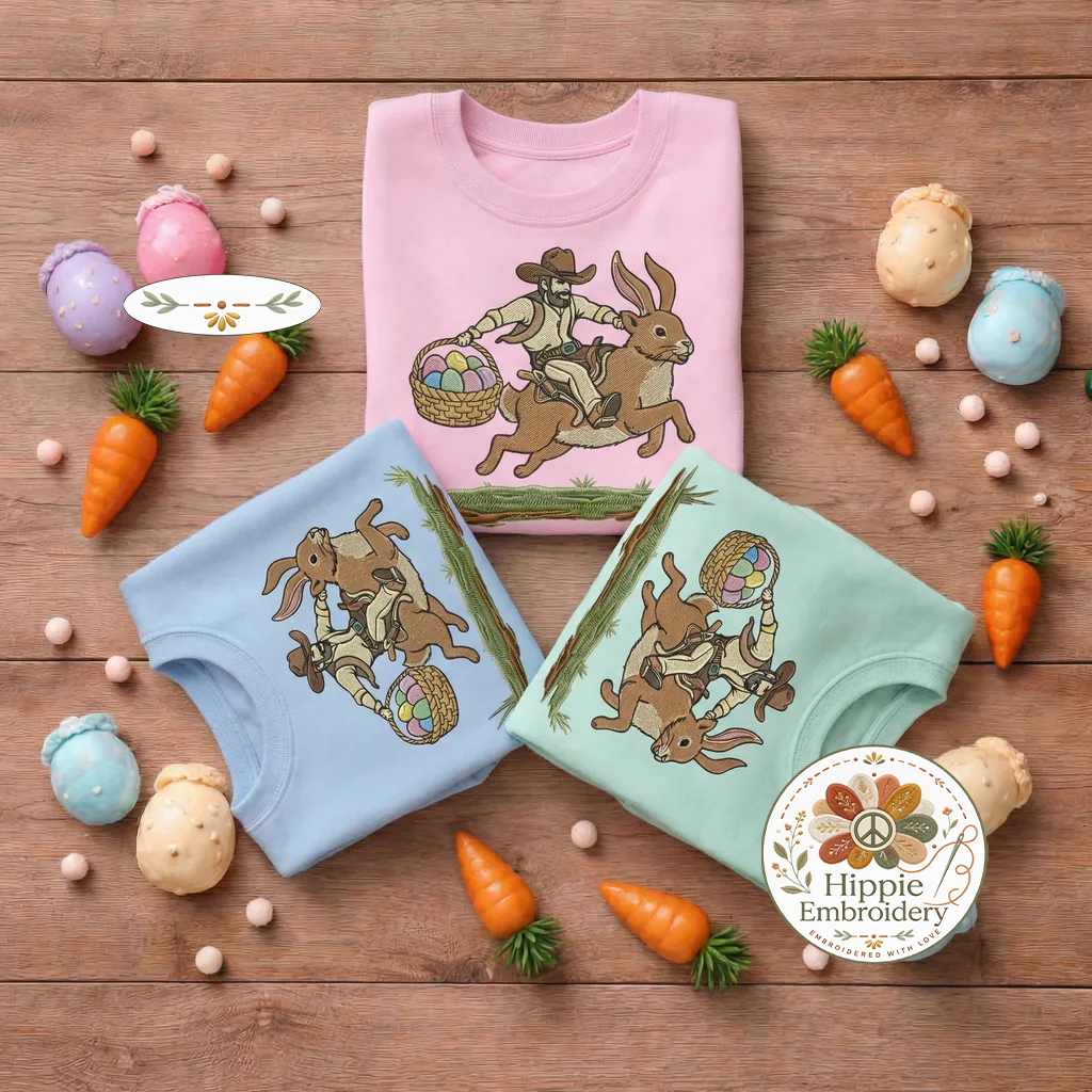 Cowboy Riding Bunny Embroidered Sweatshirt, Western Top