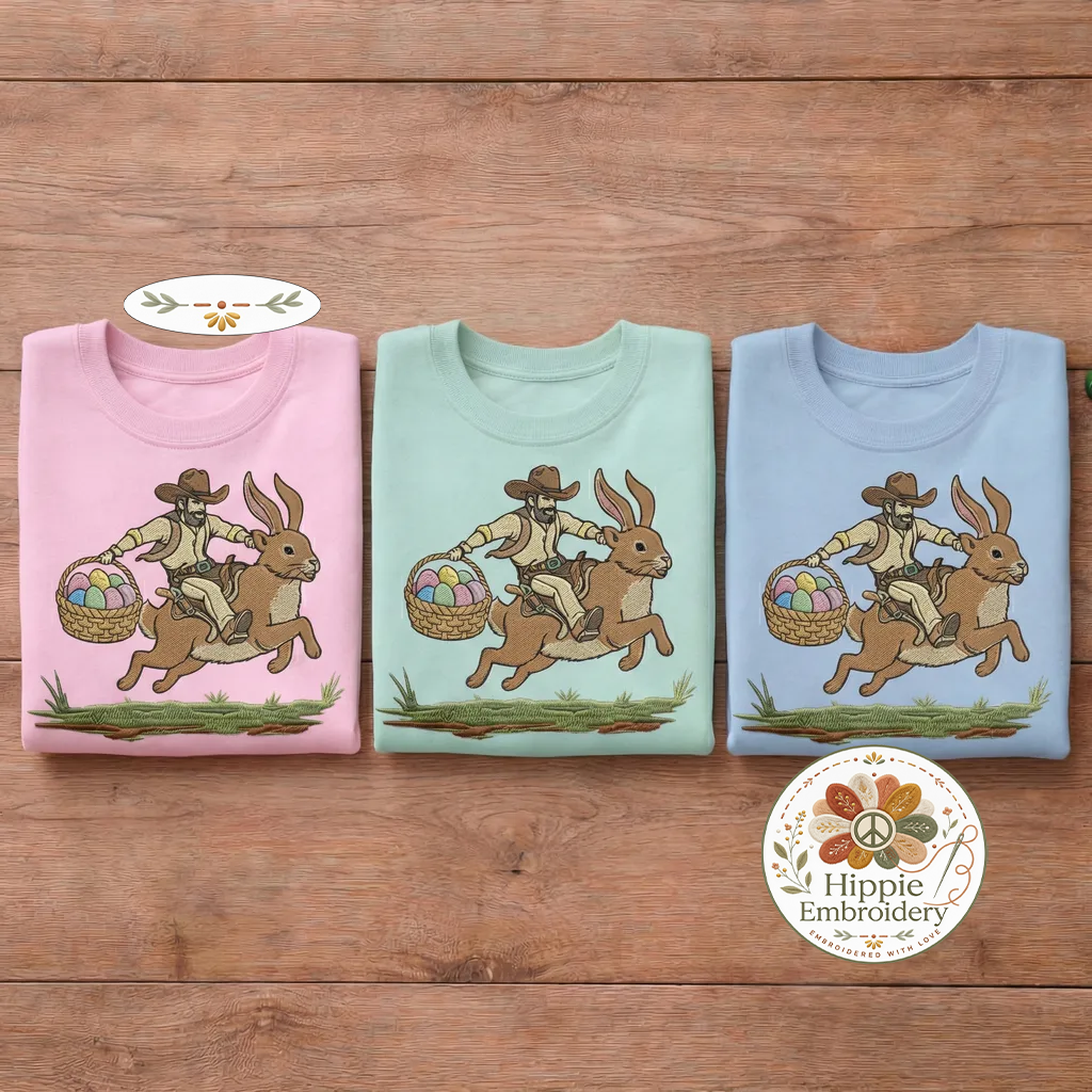 Cowboy Riding Bunny Embroidered Sweatshirt, Western Top