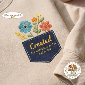 Created For Such A Time As This Shirt, Floral Faux Pocket Crew