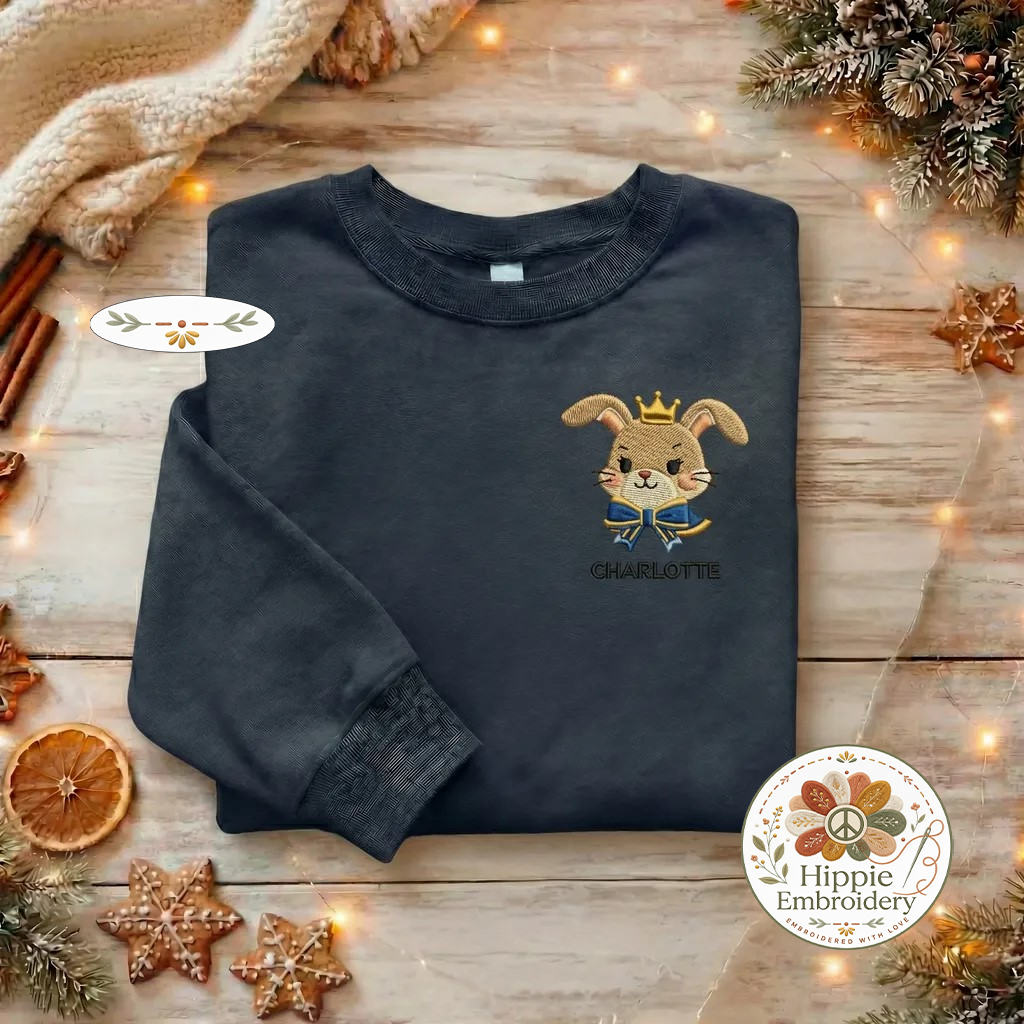 Custom Bunny Crown Embroidered Sweatshirt, Personalized Top