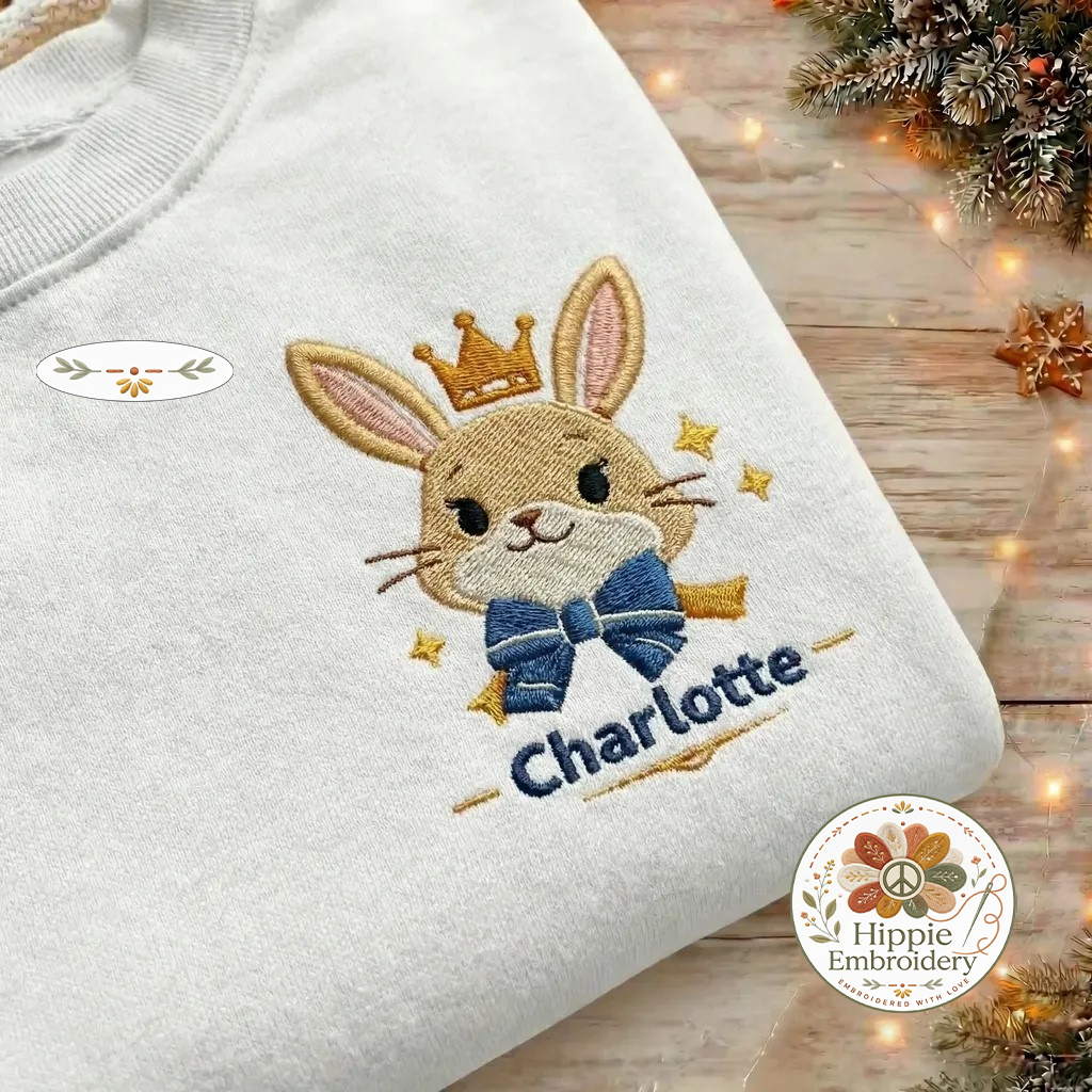 Custom Bunny Crown Embroidered Sweatshirt, Personalized Top