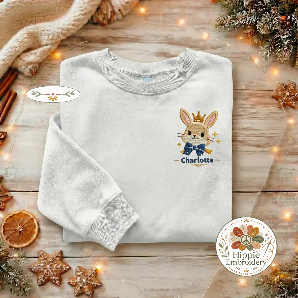 Custom Bunny Crown Embroidered Sweatshirt, Personalized Top