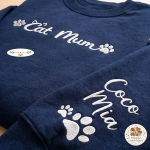 Custom Cat Mum Sweatshirt with Names on Sleeve, Cat Lover Gift
