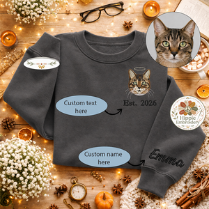 Custom Cat Photo Embroidered Sweatshirt, Angel Halo Memorial Crew