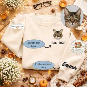Custom Cat Photo Embroidered Sweatshirt, Angel Halo Memorial Crew