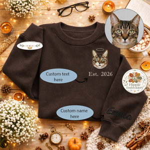 Custom Cat Photo Embroidered Sweatshirt, Angel Halo Memorial Crew