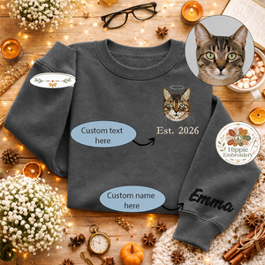 Custom Cat Photo Embroidered Sweatshirt, Angel Halo Memorial Crew