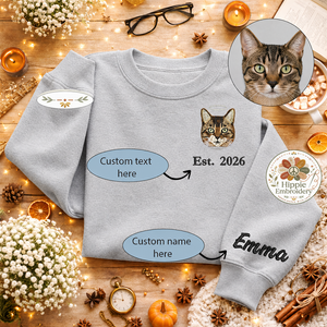 Custom Cat Photo Embroidered Sweatshirt, Angel Halo Memorial Crew
