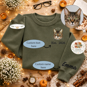 Custom Cat Photo Embroidered Sweatshirt, Angel Halo Memorial Crew