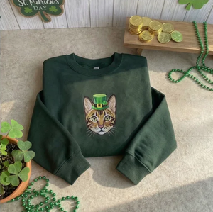 Custom Cat Portrait Embroidered Sweatshirt, Irish Top