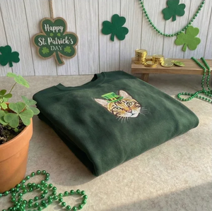 Custom Cat Portrait Embroidered Sweatshirt, Irish Top