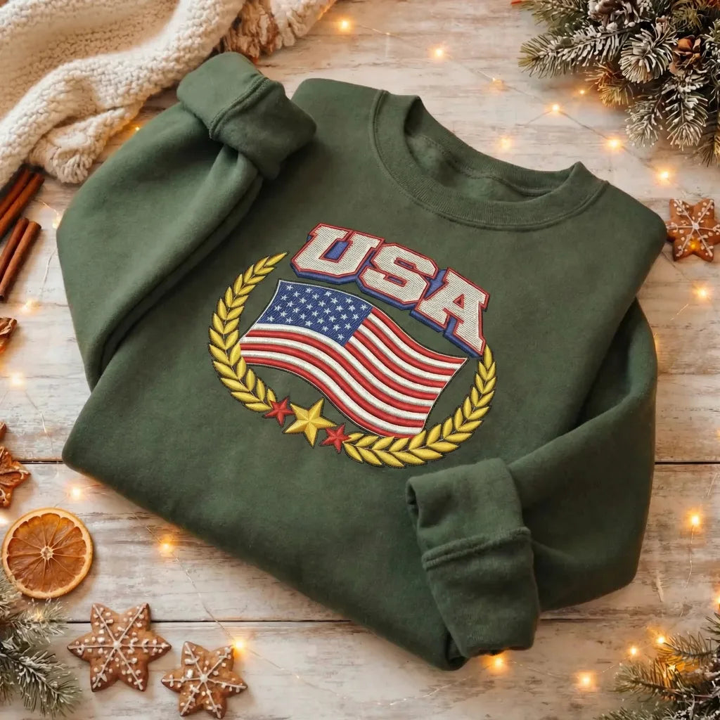 Custom Country Flag Embroidered Sweatshirt, Country Flag Top